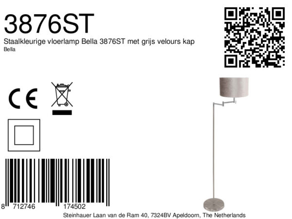 Stalen vloerlamp met grijze lampenkap Mexlite Bella - Image 6