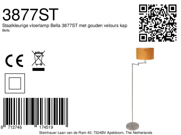 Stalen vloerlamp met oranje lampenkap Mexlite Bella - Image 6