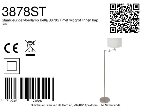 Vloerlamp staal met witte lampenkap Mexlite Bella - Image 6