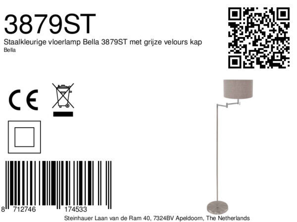 Stalen vloerlamp met licht bruine lampenkap Mexlite Bella - Image 6