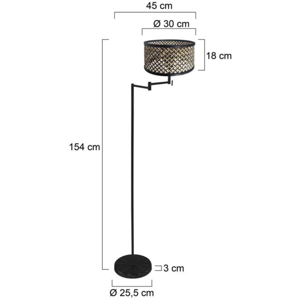 Zwarte vloerlamp industieel met rieten lampenkap Mexlite Bella - Image 5