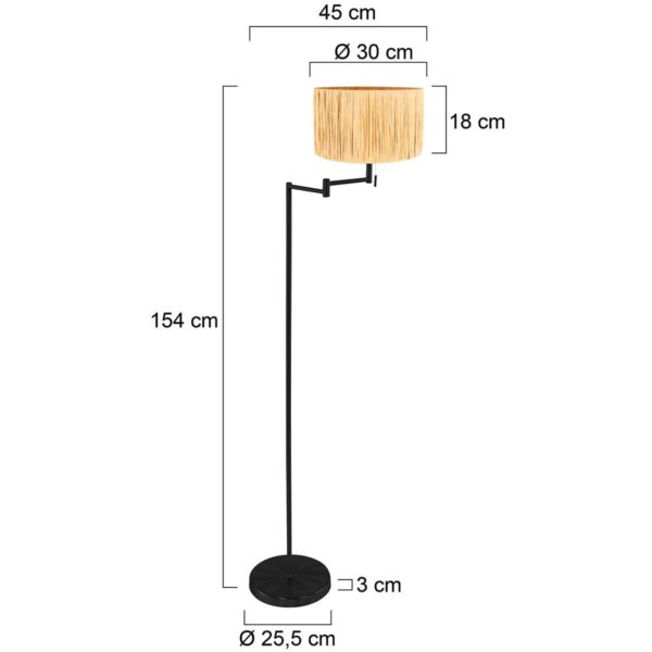 Zwarte vloerlamp industieel met rotan lampenkap Mexlite Bella - Image 5