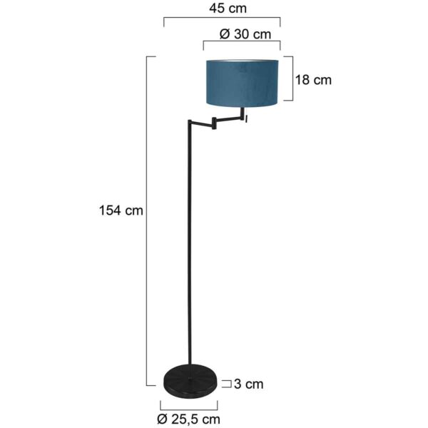 Zwarte moderne vloerlamp met blauw lampenkap Mexlite Bella - Image 5