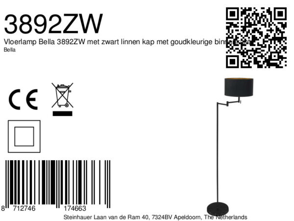 Industriële vloerlamp zwart met zwarte lampenkap Mexlite Bella - Image 6