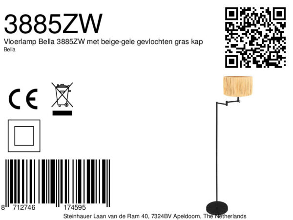 Zwarte vloerlamp industieel met rotan lampenkap Mexlite Bella - Image 6