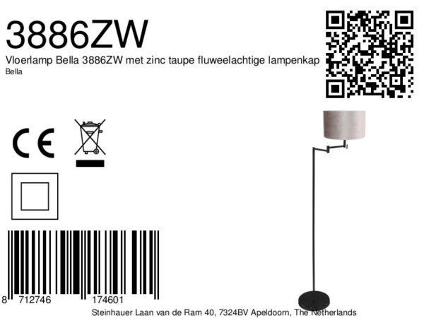Moderne zwarte vloerlamp met grijze lampenkap Mexlite Bella - Image 6