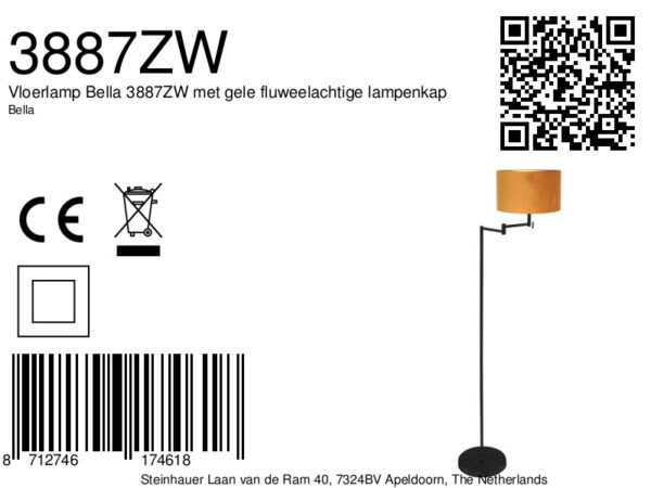 Zwarte moderne vloerlamp met oranje lampenkap Mexlite Bella - Image 6