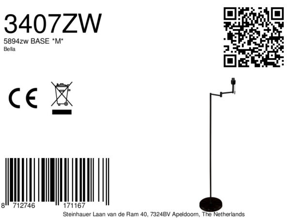 Moderne vloerlamp voet zwenkarm zwart Mexlite Bella - Image 6