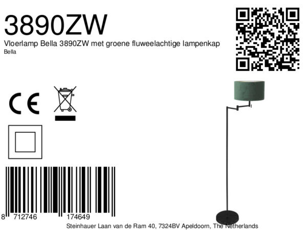 Zwarte moderne vloerlamp met groene lampenkap Mexlite Bella - Image 6