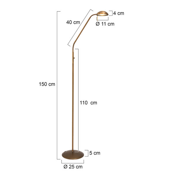 Mexlite Dana staande leeslamp - dimbaar - LED - 180 cm hoog - buig- en kantelbaar - brons - Afbeelding 6