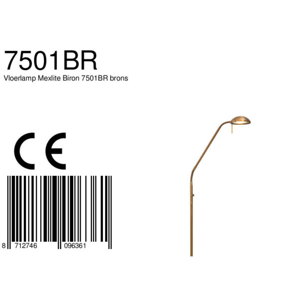 Mexlite Dana staande leeslamp - dimbaar - LED - 180 cm hoog - buig- en kantelbaar - brons - Afbeelding 7