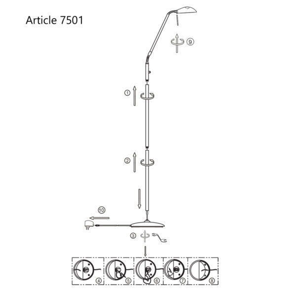 Mexlite Dana staande leeslamp - dimbaar - LED - 180 cm hoog - buig- en kantelbaar - brons - Afbeelding 8