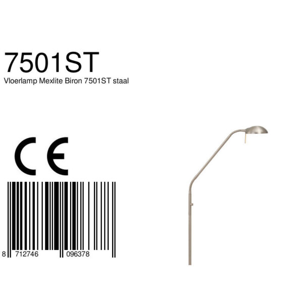 Minimalistische verstelbare staande leeslamp staal Mexlite Biron - Image 8