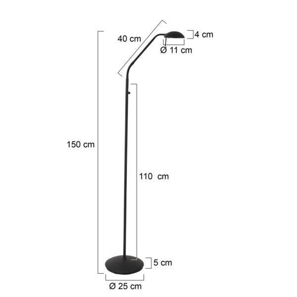 Mexlite Biron vloerlamp - leeslamp - ingebouwd LED - dimbaar- mat zwart - Afbeelding 7