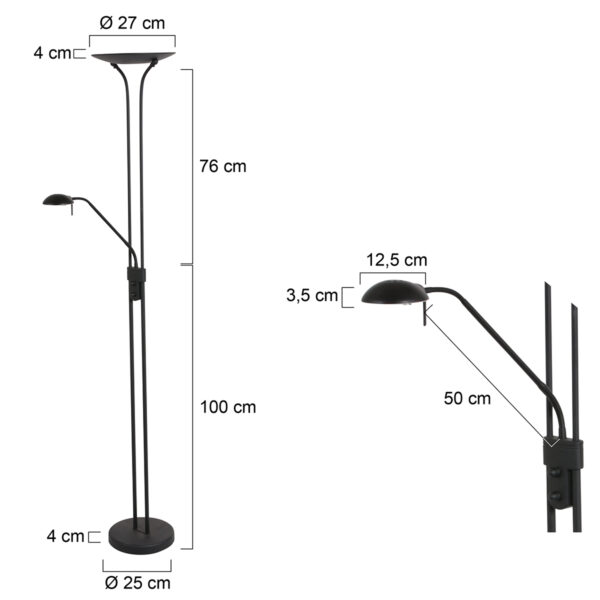 Ronde vloerlamp verstelbare leesarm staal Mexlite Biron - Image 7