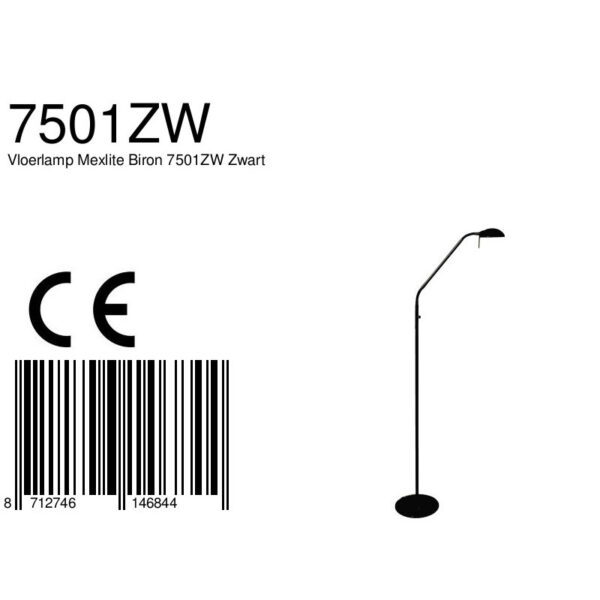 Mexlite Biron vloerlamp - leeslamp - ingebouwd LED - dimbaar- mat zwart - Afbeelding 9