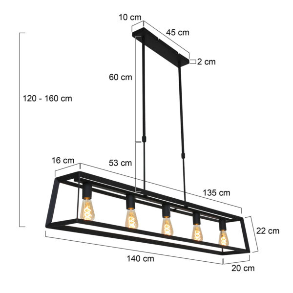 Trendy zwarte metalen hanglamp Mexlite Buckley - Image 7