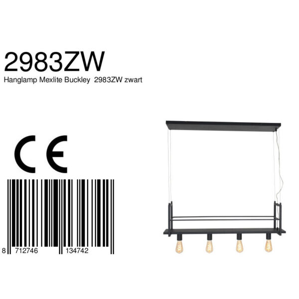 Trendy zwarte metalen hanglamp Mexlite Buckley - Image 7