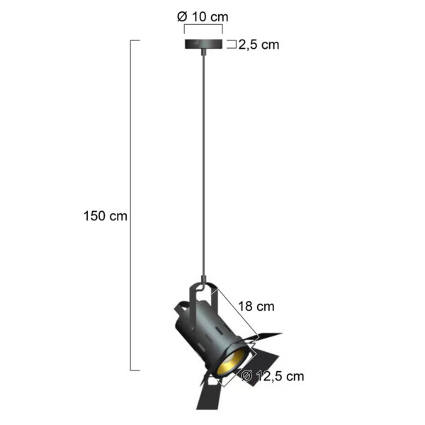 Industriële retro hanglamp zwart schijnwerper Mexlite Carree - Image 5