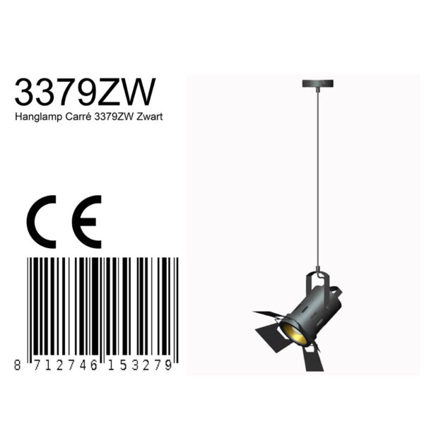 Industriële retro hanglamp zwart schijnwerper Mexlite Carree - Image 6