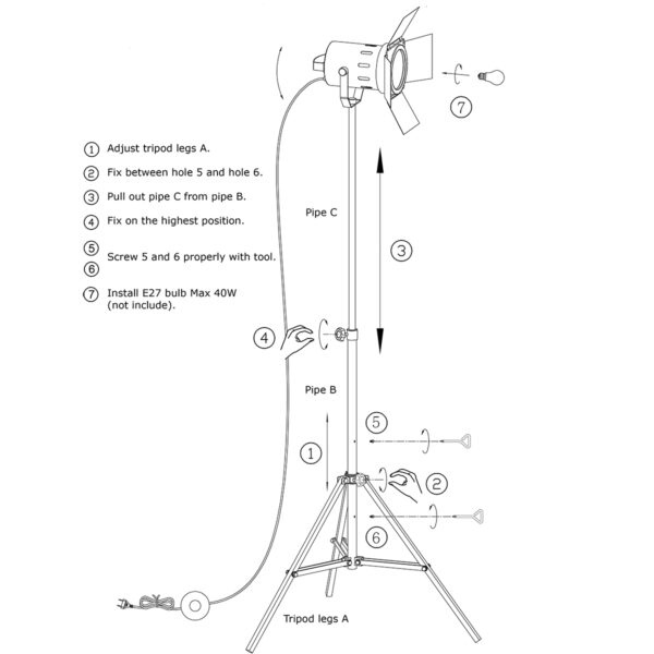 Industriële zwarte metalen vloerlamp Mexlite Carree - Image 8