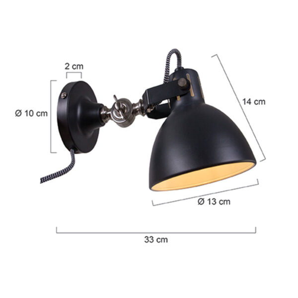 Mexlite Cera wandspot - met snoer - kap Ø14 cm - draaibaar - zwart - Image 7