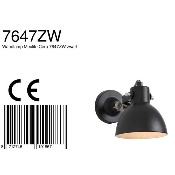 Mexlite Cera wandspot - met snoer - kap Ø14 cm - draaibaar - zwart - Image 8