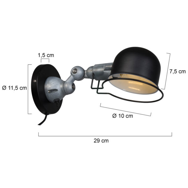 Verstelbare ronde industriële wandlamp zwart Mexlite Davin - Image 7
