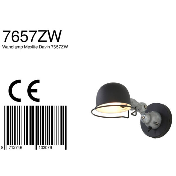 Verstelbare ronde industriële wandlamp zwart Mexlite Davin - Image 8