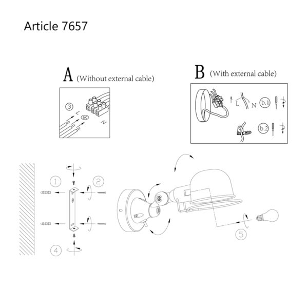 Verstelbare ronde industriële wandlamp zwart Mexlite Davin - Image 9