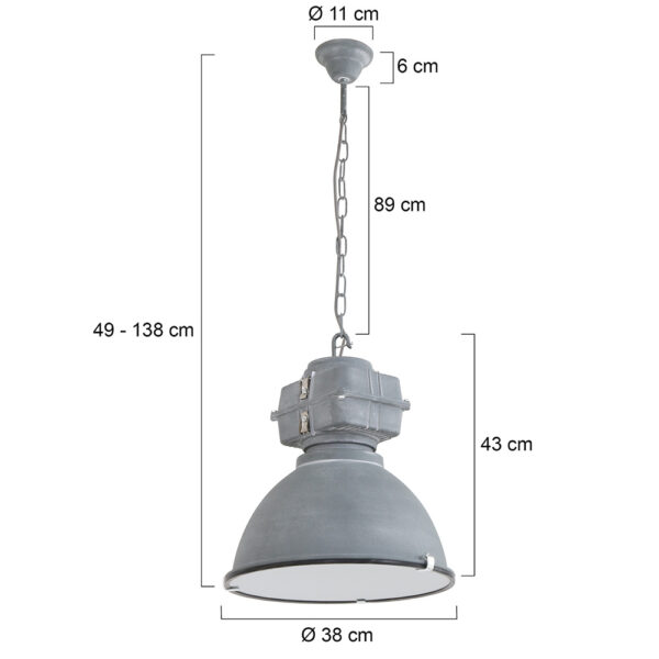 Mexlite Densi hanglamp - Ø38 cm - industrieel - E27 - met glasplaat - grijs - Image 6