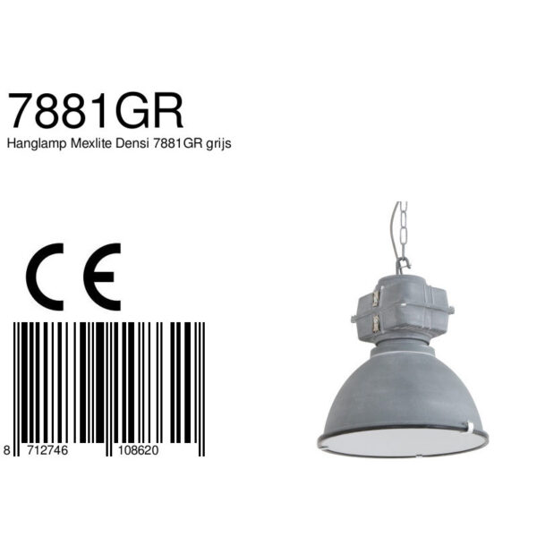 Mexlite Densi hanglamp - Ø38 cm - industrieel - E27 - met glasplaat - grijs - Image 7