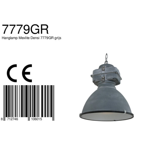 Industriële grijze metalen glazen hanglamp Mexlite Densi - Image 7
