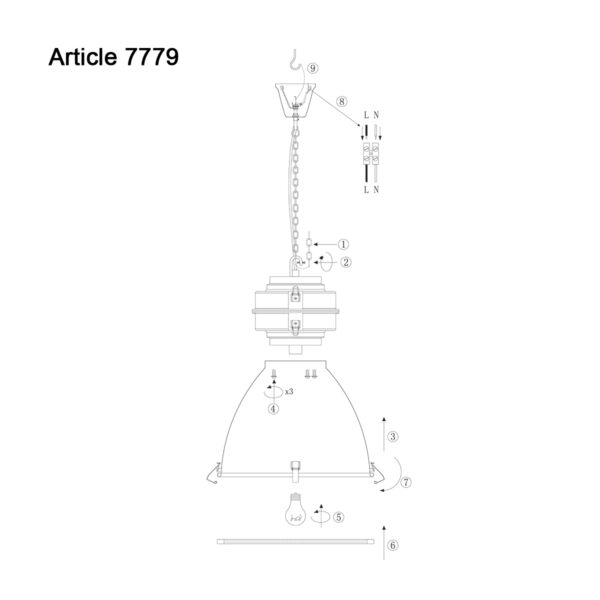 Industriële grijze metalen glazen hanglamp Mexlite Densi - Image 8