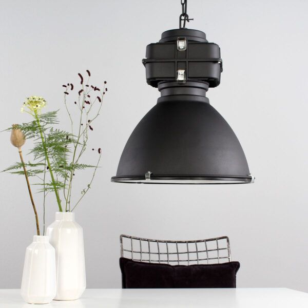 Industriële zwarte metalen glazen hanglamp Mexlite Densi - Image 2