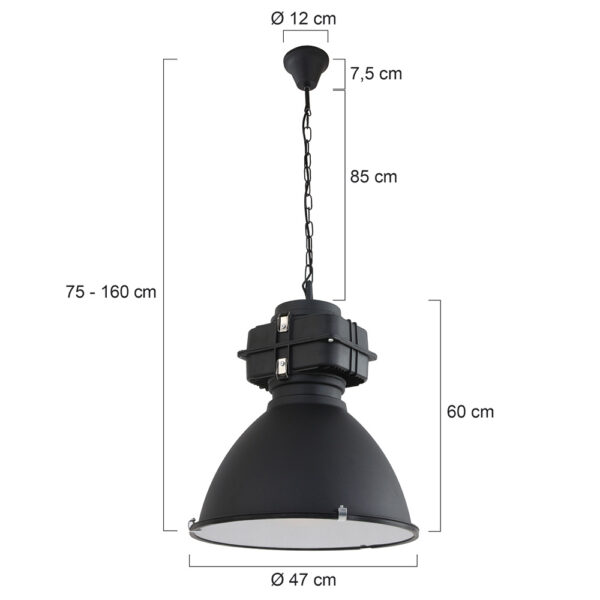 Industriële zwarte metalen glazen hanglamp Mexlite Densi - Image 6