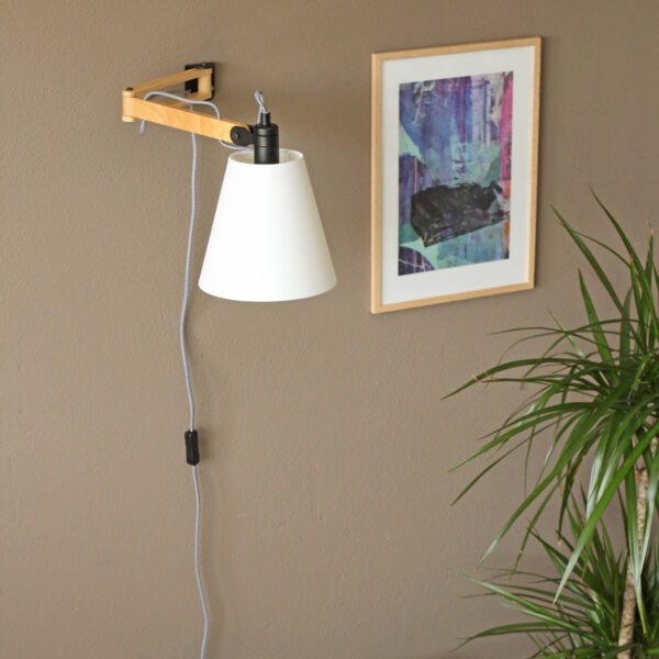 Scandinavische metalen stoffen wandlamp naturel hout Mexlite Dion - Image 2