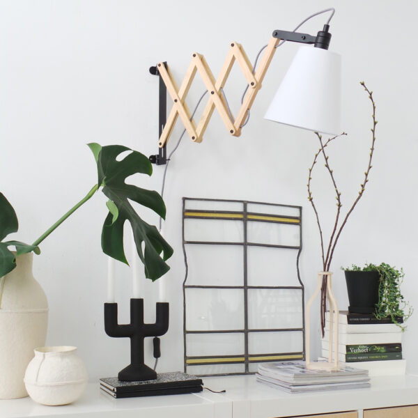 Mexlite Dion wandlamp - schaarlamp - uittrekbaar - 40-80 cm diep - hout en wit - Afbeelding 2