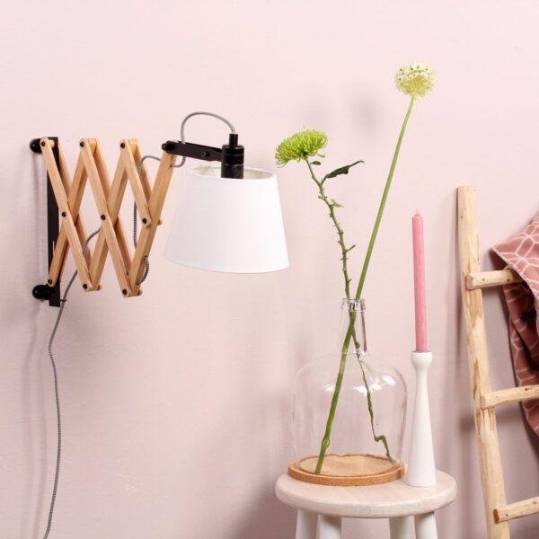 Mexlite Dion wandlamp - schaarlamp - uittrekbaar - 40-80 cm diep - hout en wit - Afbeelding 3