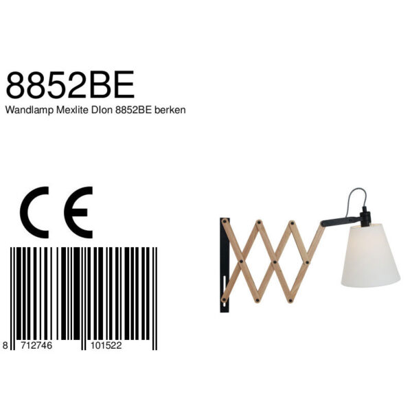 Mexlite Dion wandlamp - schaarlamp - uittrekbaar - 40-80 cm diep - hout en wit - Afbeelding 8