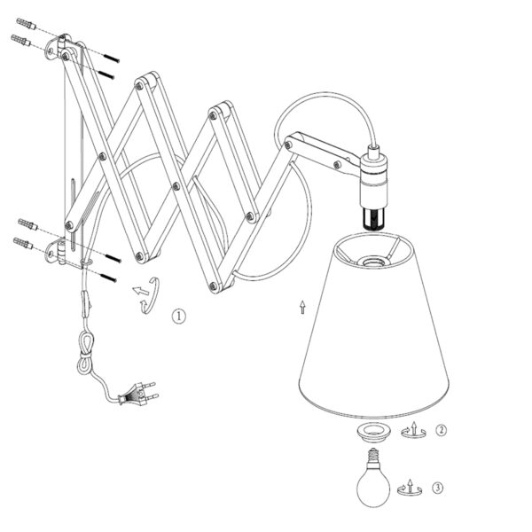 Mexlite Dion wandlamp - schaarlamp - uittrekbaar - 40-80 cm diep - hout en wit - Afbeelding 9
