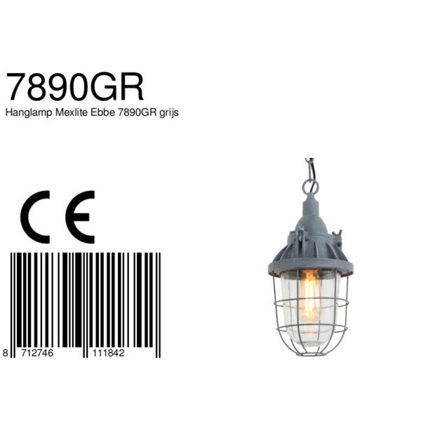 Industriële grijze metalen glazen hanglamp Mexlite Ebbe - Image 7