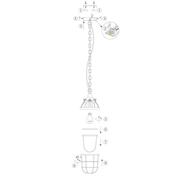 Industriële grijze metalen glazen hanglamp Mexlite Ebbe - Image 8