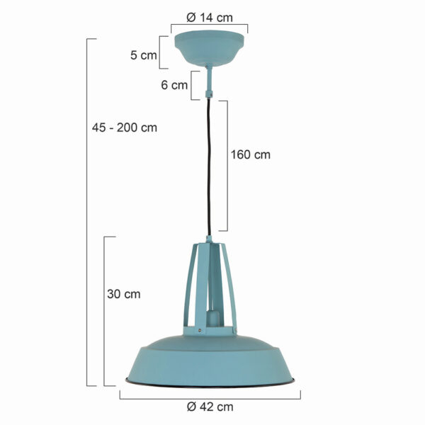 Ronde blauwe retro hanglamp metaal Mexlite Eden - Image 6