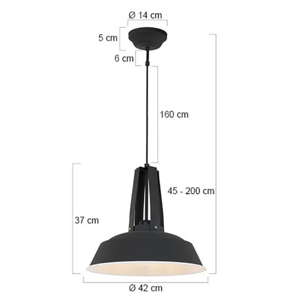 Mexlite Luna hanglamp - Ø42 cm - E27 fitting - stoere industriële look - zwart - Afbeelding 5