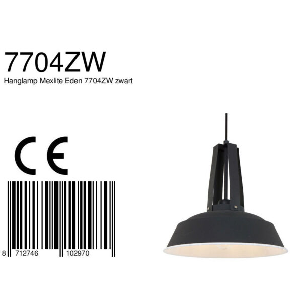 Mexlite Luna hanglamp - Ø42 cm - E27 fitting - stoere industriële look - zwart - Afbeelding 6
