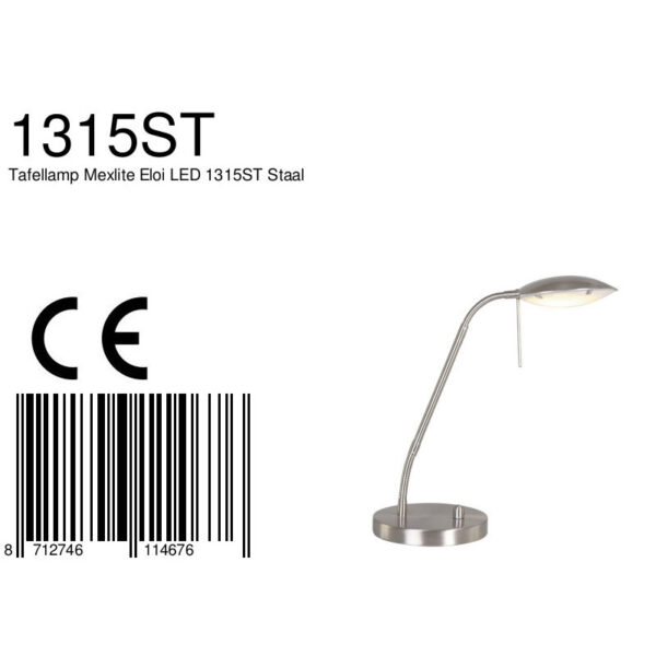 Moderne stalen glazen tafellamp Mexlite Eloi - Image 7