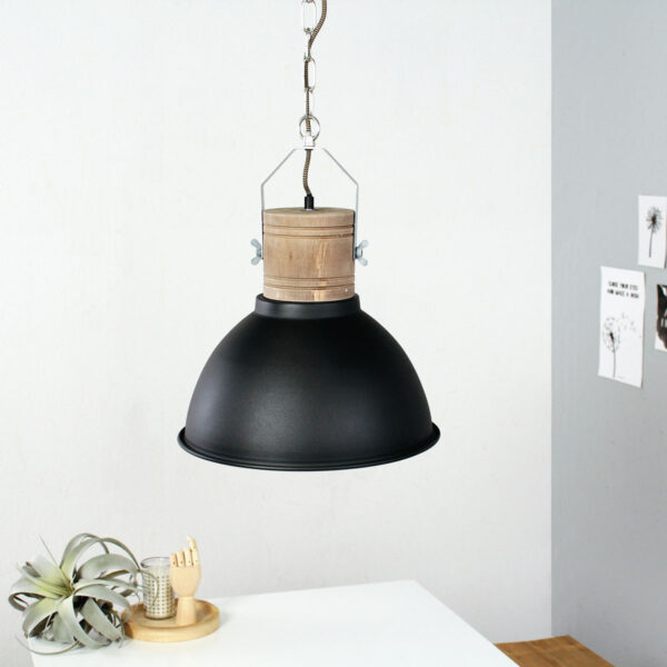Industriële zwarte houten hanglamp Mexlite Emile - Image 2