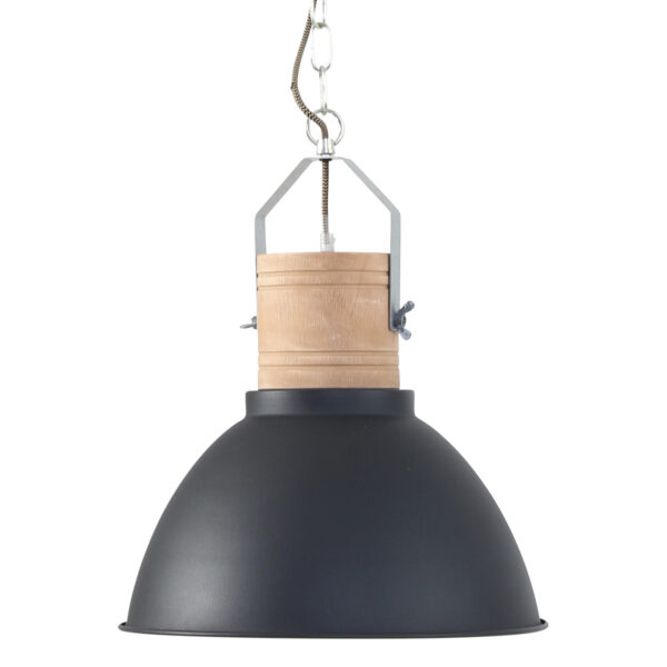 Industriële zwarte houten hanglamp Mexlite Emile - Image 11