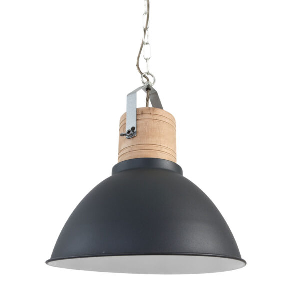 Industriële zwarte houten hanglamp Mexlite Emile - Image 12
